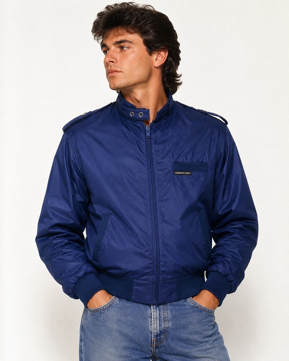 Members Only Blue Cafe Racer Bomber Jacket Men's 38 Small/Med Vintage Full Zip